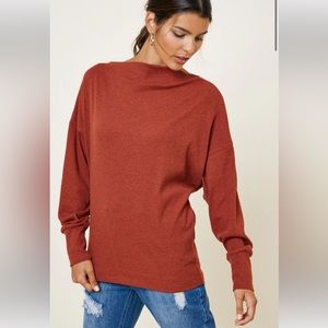 🆕 HAYDEN LA Ribbed Side-Zip Knit Top in BRICK